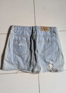 Distressed Denim Mini Skirt