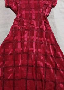 Elegant Red Checkered Dress