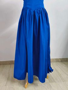 Royal Blue Vintage Ruffled Gown With Bow SnOn Back