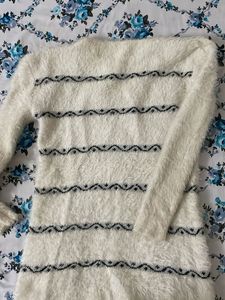 Cozy White Knit woolen dress with Black Detail
