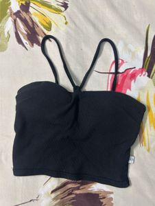 padded Black Ribbed Crop Top