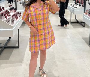 Vintage Plaid Button-Up Dress