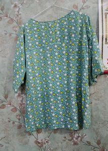 Green Floral Bell Sleeve Top