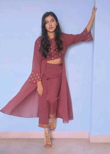 Maroon Embroidered Kurta Set with Palazzo