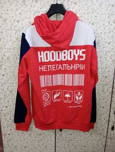 locomotive Men Red&amp; Navy Blue Printed Hooded