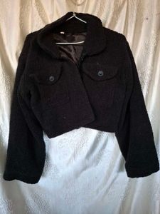 Black Cropped Teddy Jacket