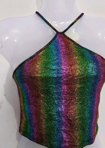 Sparkling Rainbow Halter Neck Crop Top