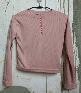 Ribbed Pink Long Sleeve Top