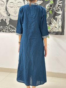 (Size-S to M)Boho Blue Kurta with White Polka Dots
