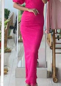 Vibrant Pink Puff Sleeve Square Neck Dress
