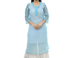 Sky Blue Embroidered Chikankari Kurta