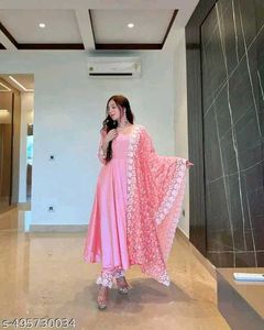 Rose pink Anarkali kurta Dupatta Sets...