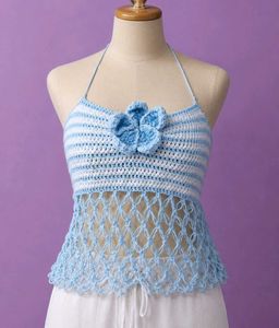 Crocheted Halter Top with Flower Detail