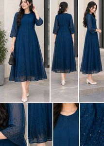 Elegant Navy Blue Embellished Maxi Dress
