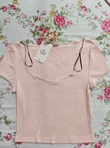 H&amp;M Pink Ribbed Cropped Top