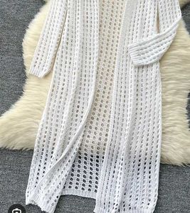 Cream Crochet Long Cardigan