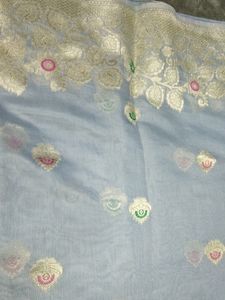 Embroiding Cotton Grey Colour Saree
