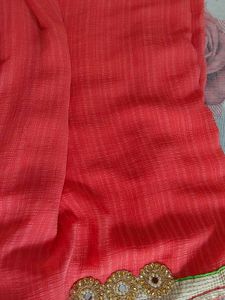 Beautiful Orange/coral Saree with Golden Border