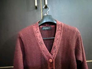 Long Burgundy Knit Cardigan