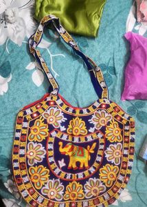 Embroidered Elephant Tote Bag