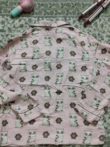 Pink Owl Print Button-Up Shirt
