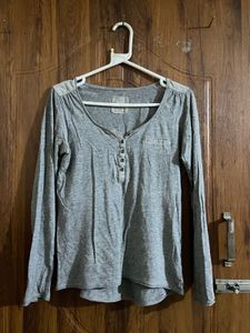 Cozy Grey Long Sleeve Henley Top
