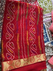 Beautiful Red Bandhani Saree