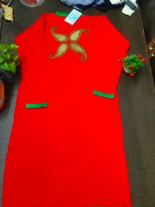 Red Woollen Straight Kurta For Women