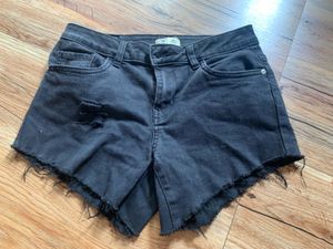 Distressed Black Denim Shorts
