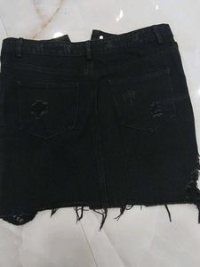 Distressed Black Denim Mini Skirt