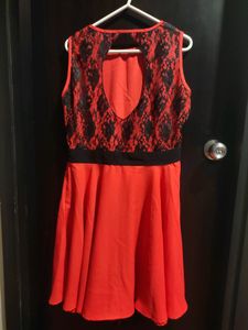 L Size Fit &amp; Flare Dress Peach &amp; Black Colour