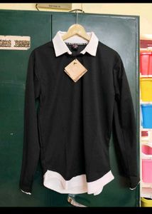 Black Long Sleeve Top with White Collar