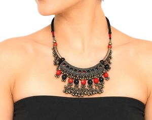 Boho Oxidized Silver Beaded Choker Necklace