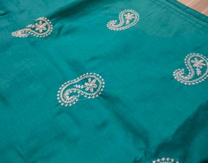 Teal Embroidered Cotton Kurta