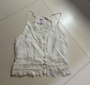 Chic White Camisole Top with Crochet Lace