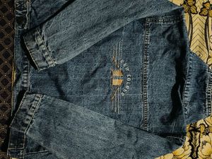 Vintage Kids Blue Denim Jacket with Graphic Chest