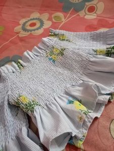 Light Blue Floral Smocked Crop Top