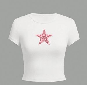 ⋆˚꩜｡Y2K White Red Spiral Star Fitted Baby Tee