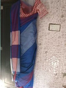 2-SareesCombo-New Maroon&amp;Blue+With+RedBorder Cott