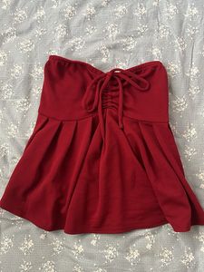 Chic Red Strapless Ruched Top