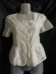 White Textured Peplum Blouse