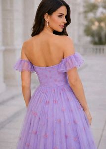 Lavender Off-Shoulder Tulle Gown