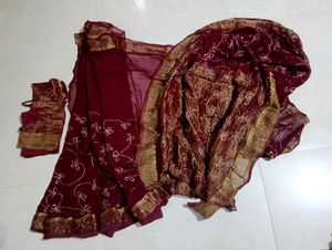 Elegant Maroon Embroidered Saree