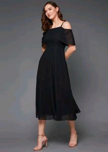 Elegant Black Cold Shoulder Midi Dress