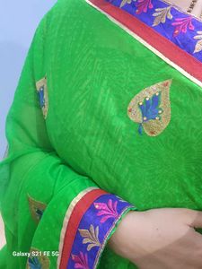 green colour work saree