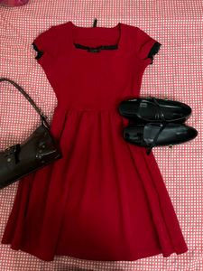 goth red dress with black lace