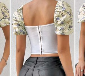 Floral Corset Top with Puff Sleeves