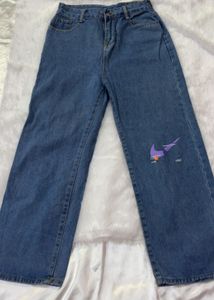 Stylish Wide-Leg Blue Denim Jeans
