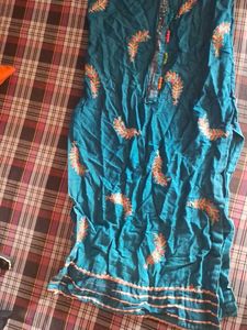Teal Embroidered Kurta