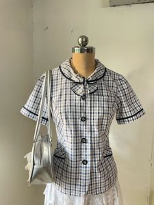 Cute Plaid Blouse with Bow Detail